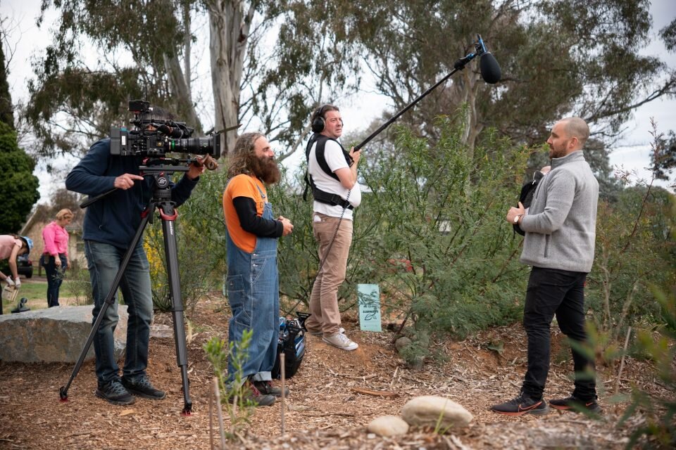 Costa Georgiadis and the Gardening Australia crew filming at the Watson Microforest