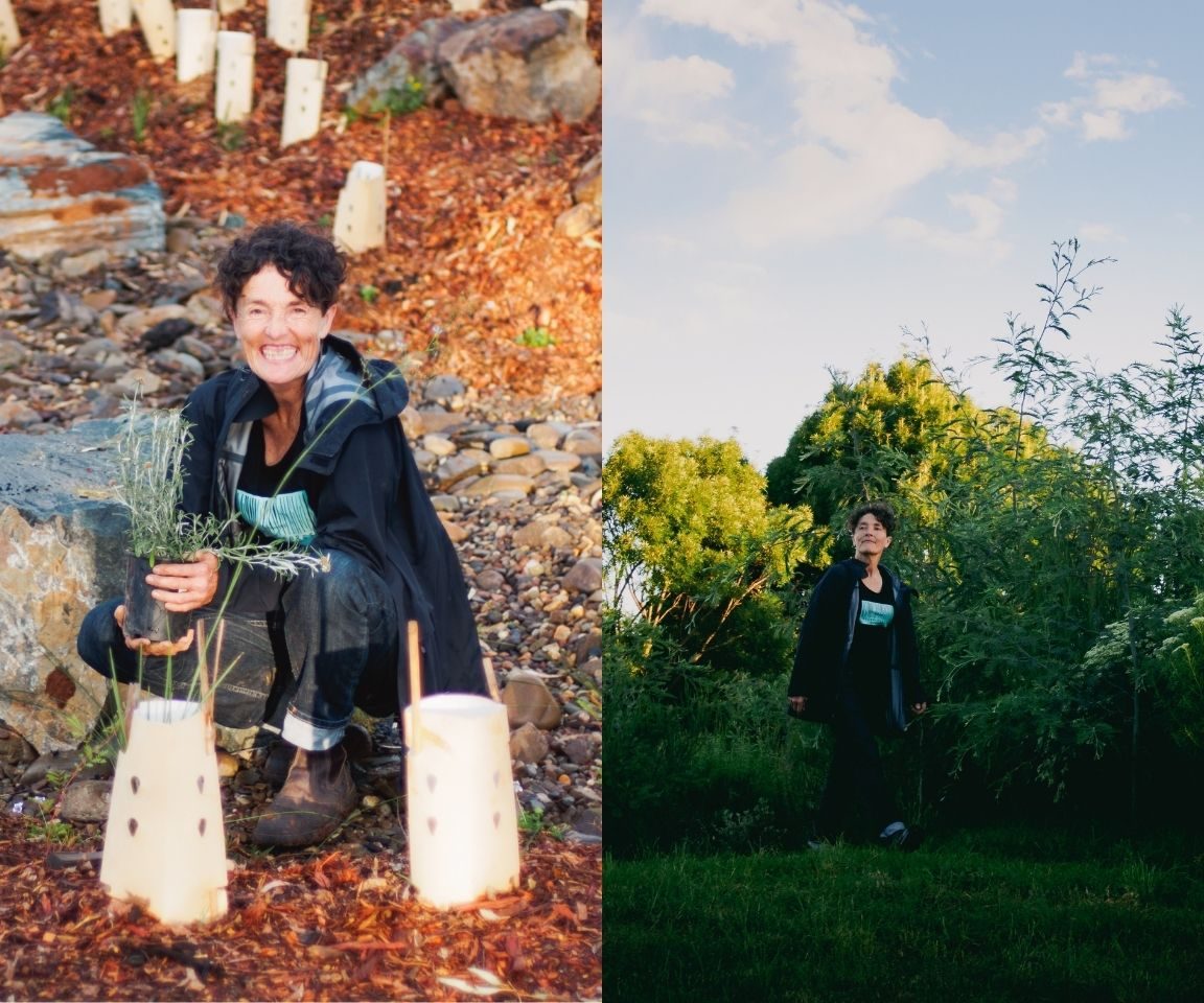 Edwina Robinson planting the first microforest in Downer